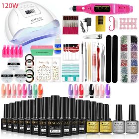 MOSKANY Professional Nail Set Nail Gel Kit With 120W/54W UV Nail Lamp And Nail Drill For All Drying Gel Nail Polish Manicure Set (Color: YH43-1)