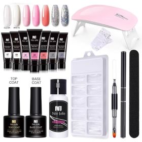 Nail Gel Set 6W LED Lamp Full Manicure Set Quick Extension Nail Kit Gel Building Polygels Set For Nails Tool Kit Nail Art Kit (Color: fifteen piece set 2)